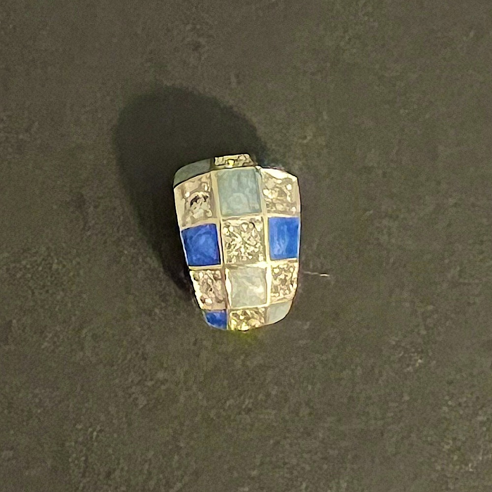 Sterling Silver Enamel Cubic Zirconia Checkerboard Ring & Pendant - Picture 7 of 10